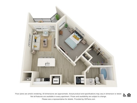 Floor plan for 1 bed, 1 bath, 774 sqft